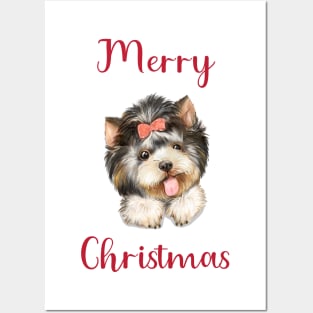 yorkshire terrier merry christmas Posters and Art